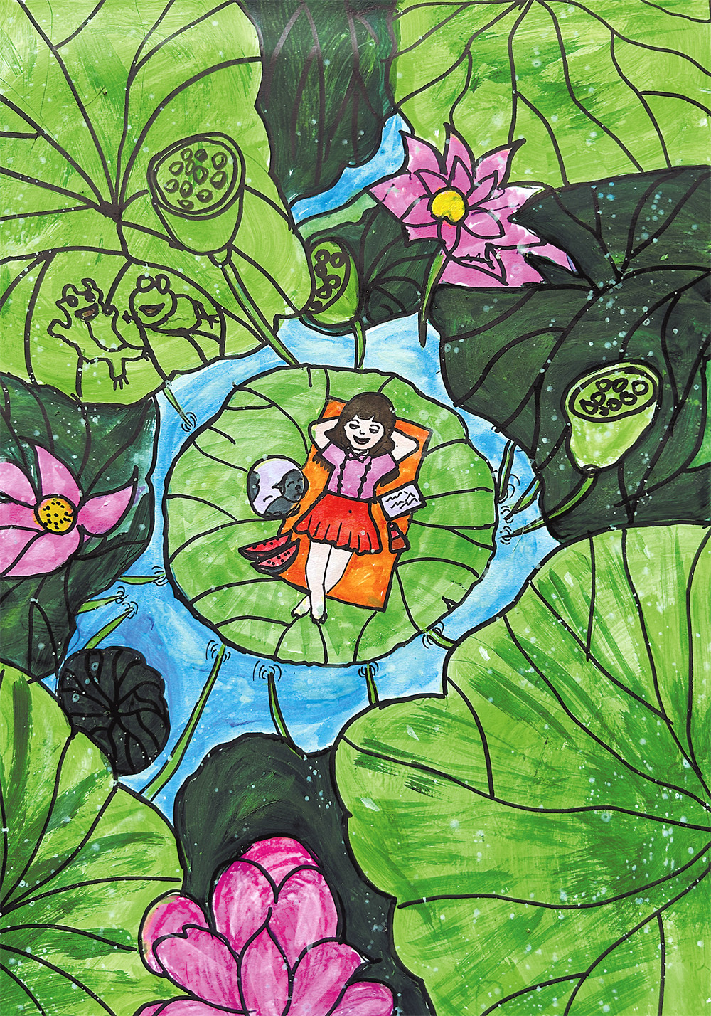 凉夏时光 水彩画